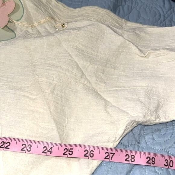 Amy Jess Womens Large Cream Floral Applique V-Neck Pullover Top With 3/4 Sleeves - Picture 9 of 10